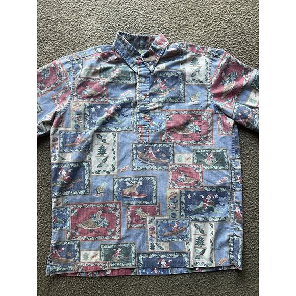 Reyn Spooner Mens Multicolor Christmas Short Sleeve Hawaiian ButtonUp Shirt Sz L - Picture 2 of 6
